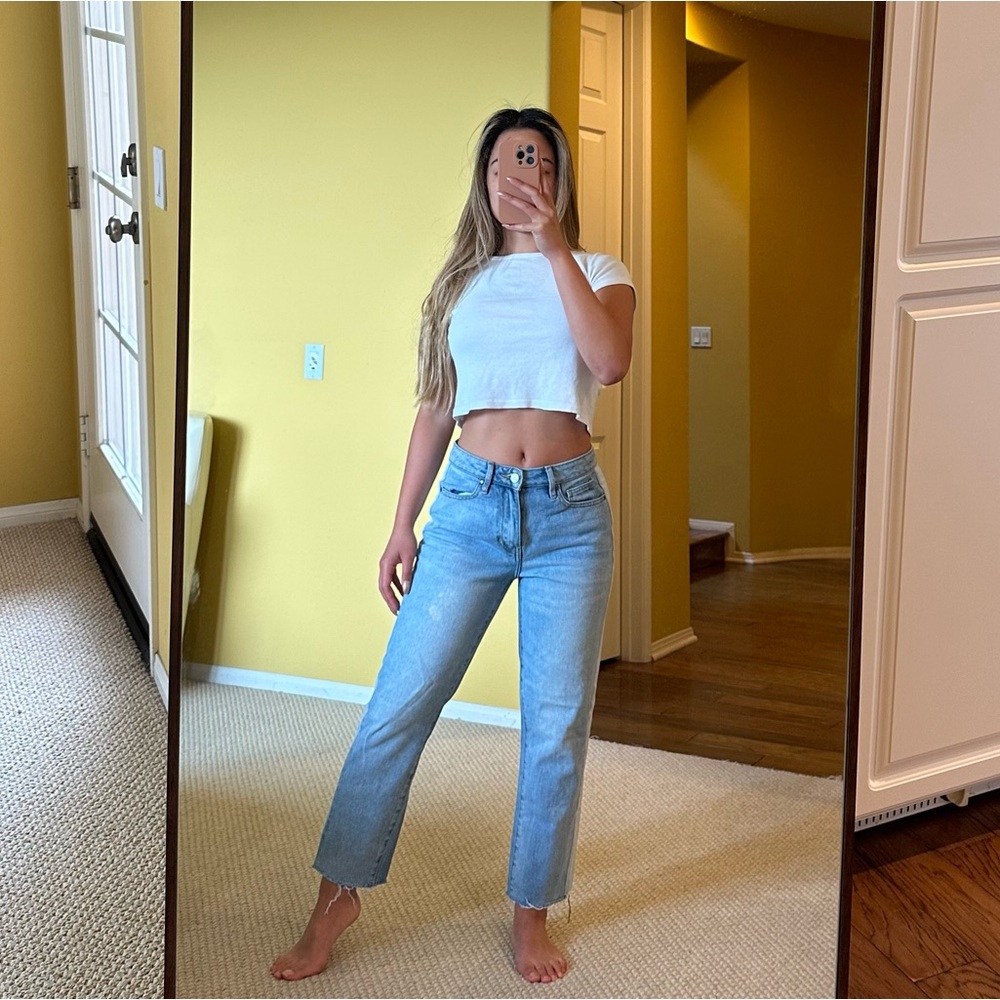 Blue contrast high waisted jeans